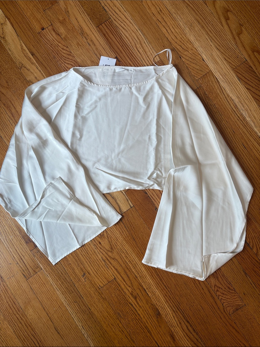 12th Tribe Off-White Satin Bell Sleeve Crop Top
